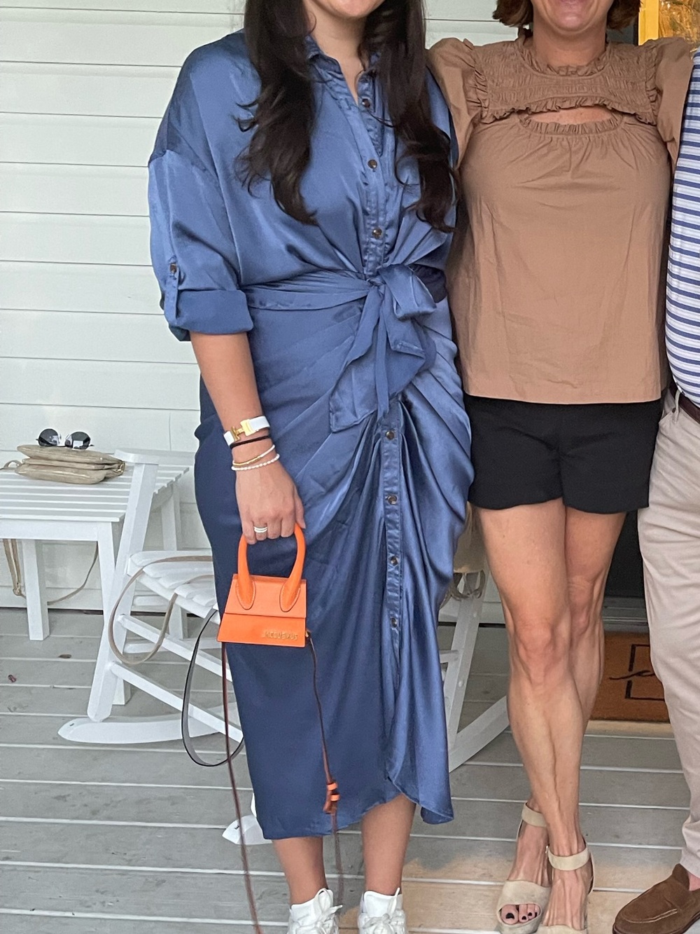 Blue Satin Wrap Dress with Tie